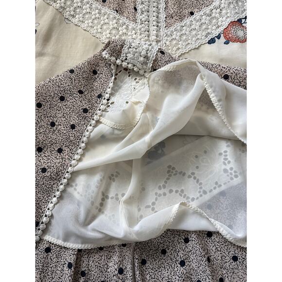 Anthropologie Leifnotes Field Biology Floral Lace Trim Midi Dress Cream Size 4 - Picture 12 of 12